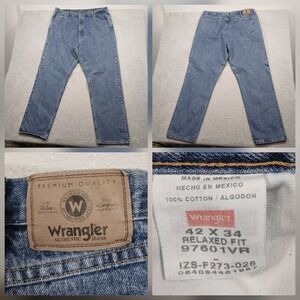 Wrangler Authentic Jeans Men's Relaxed Fit 42x34 Blue Denim